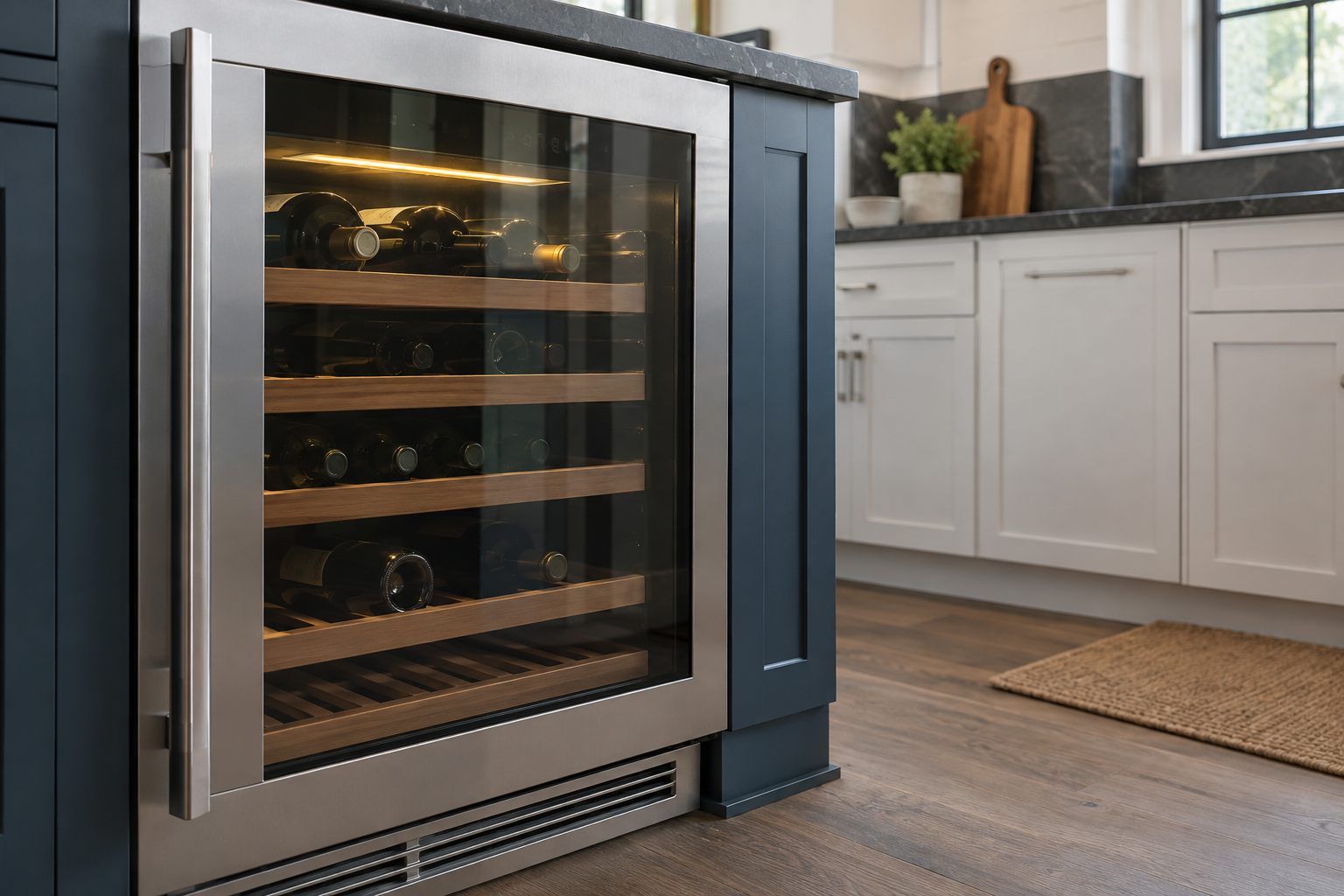 Illustrative Thermador wine cooler in a residential kitchen — AI image for Sub-Zero Repair Briarcliff Manor