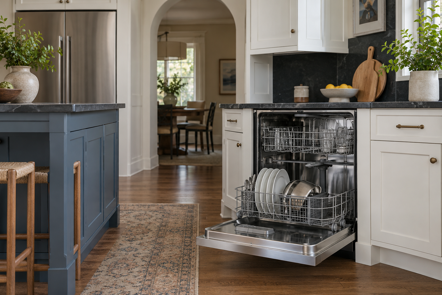 Illustrative Monogram dishwasher in a residential kitchen — AI image for Sub-Zero Repair Briarcliff Manor