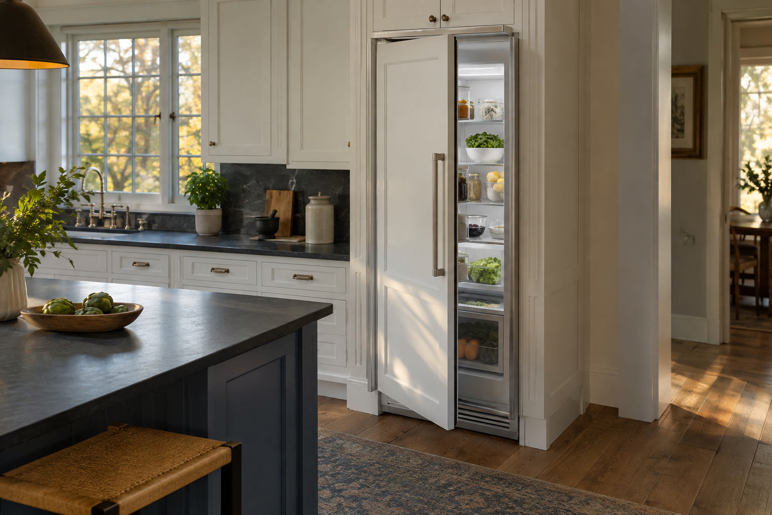 Illustrative Thermador refrigerator in a residential kitchen — AI image for Sub-Zero Repair Briarcliff Manor
