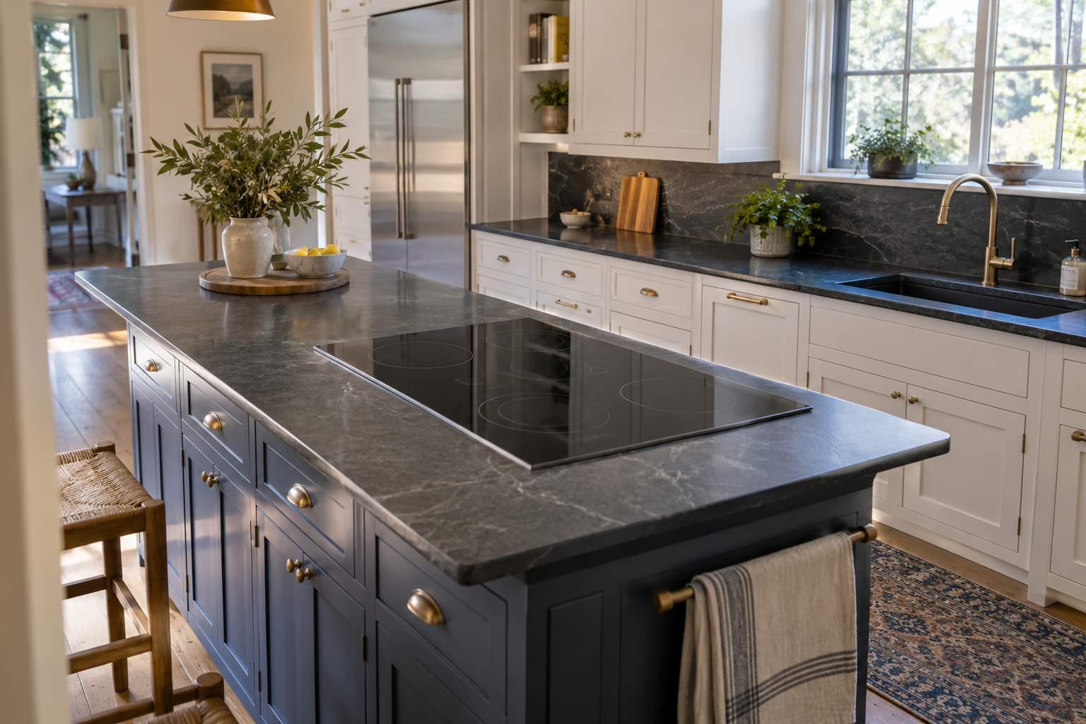 Illustrative Monogram cooktop in a residential kitchen — AI image for Sub-Zero Repair Briarcliff Manor