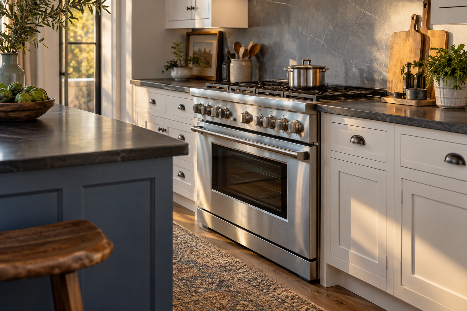 Illustrative Thermador range in a residential kitchen — AI image for Sub-Zero Repair Briarcliff Manor