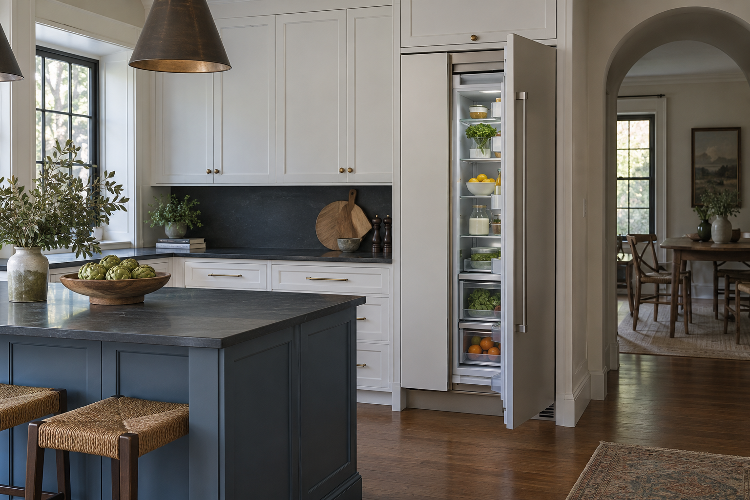 Illustrative Thermador refrigerator in a residential kitchen — AI image for Sub-Zero Repair Briarcliff Manor