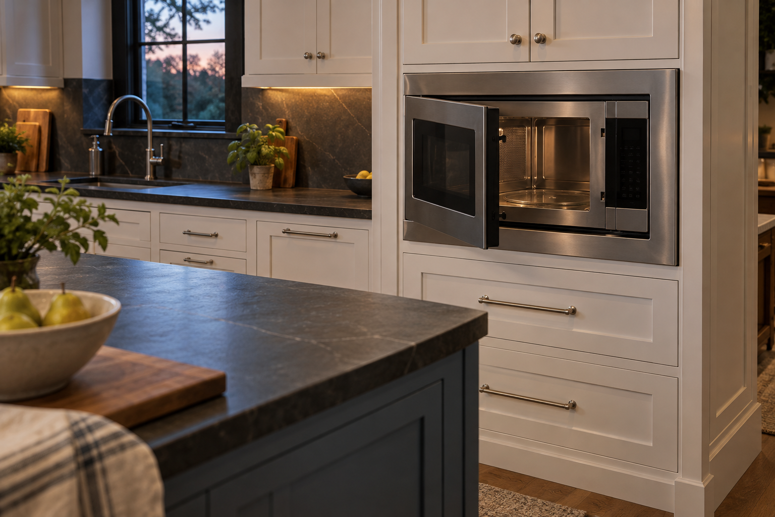 Illustrative Wolf microwave in a residential kitchen — AI image for Sub-Zero Repair Briarcliff Manor